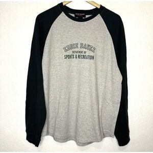 Y2K Eddie Bauer Raglan Tee Men's Medium Green Gray‎ Sports And Red Shirt T-shirt